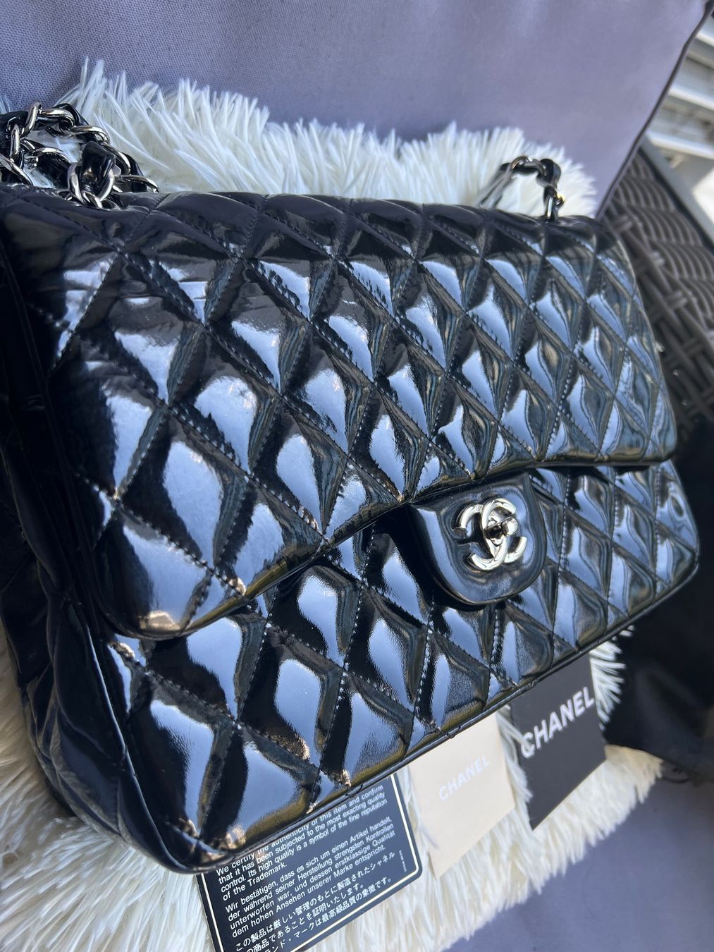Chanel Borse da donna: Chanel Timeless Double Flap Schwarz Lackleder Jumbo fullset – Usato da Zürich venduto da jia_57tp 1