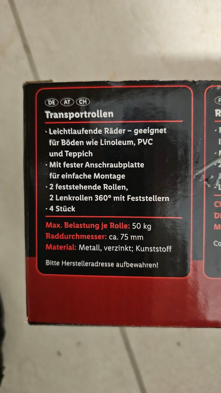 Altro per stoccaggio & trasporto: Transportrollen pro Rad 50kg – Nuovo e nell'imballaggio originale da Utzenstorf venduto da Kinza1 1
