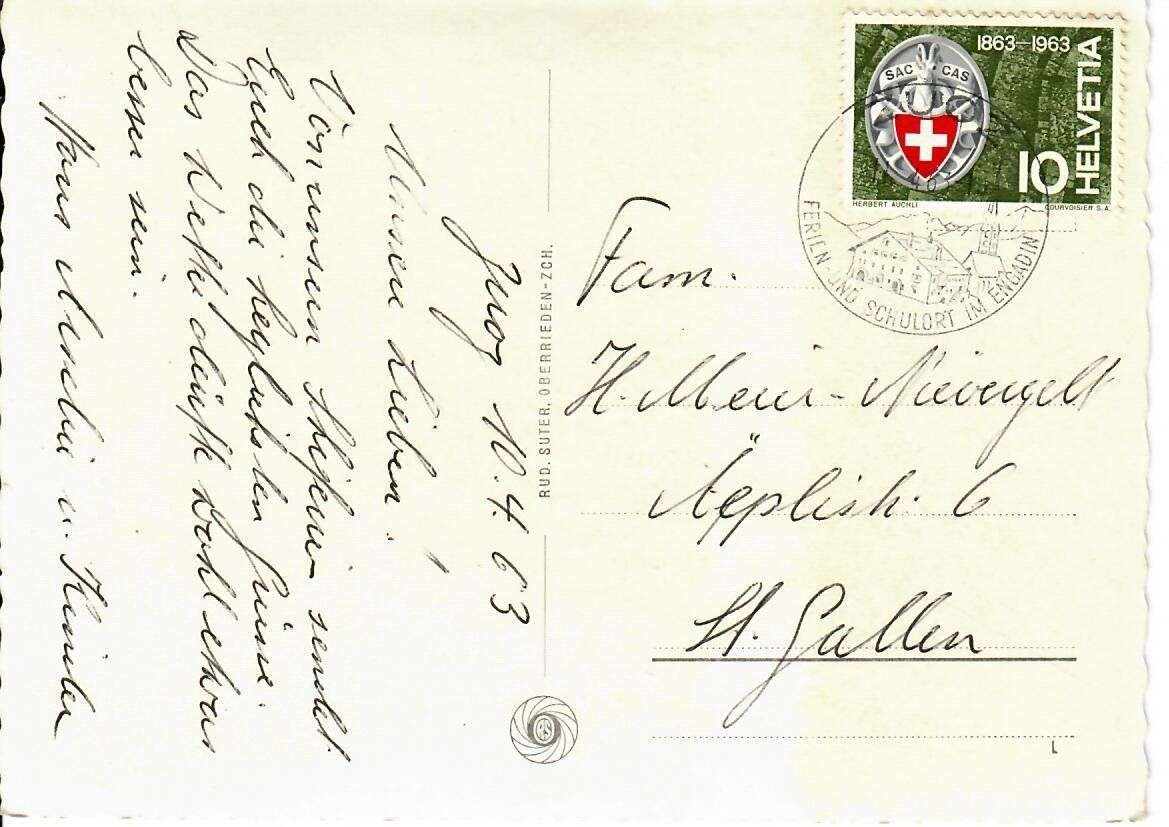 Ansichtskarten: Zuoz  1963 – Gebraucht aus Hochdorf von Ziegel-16 1