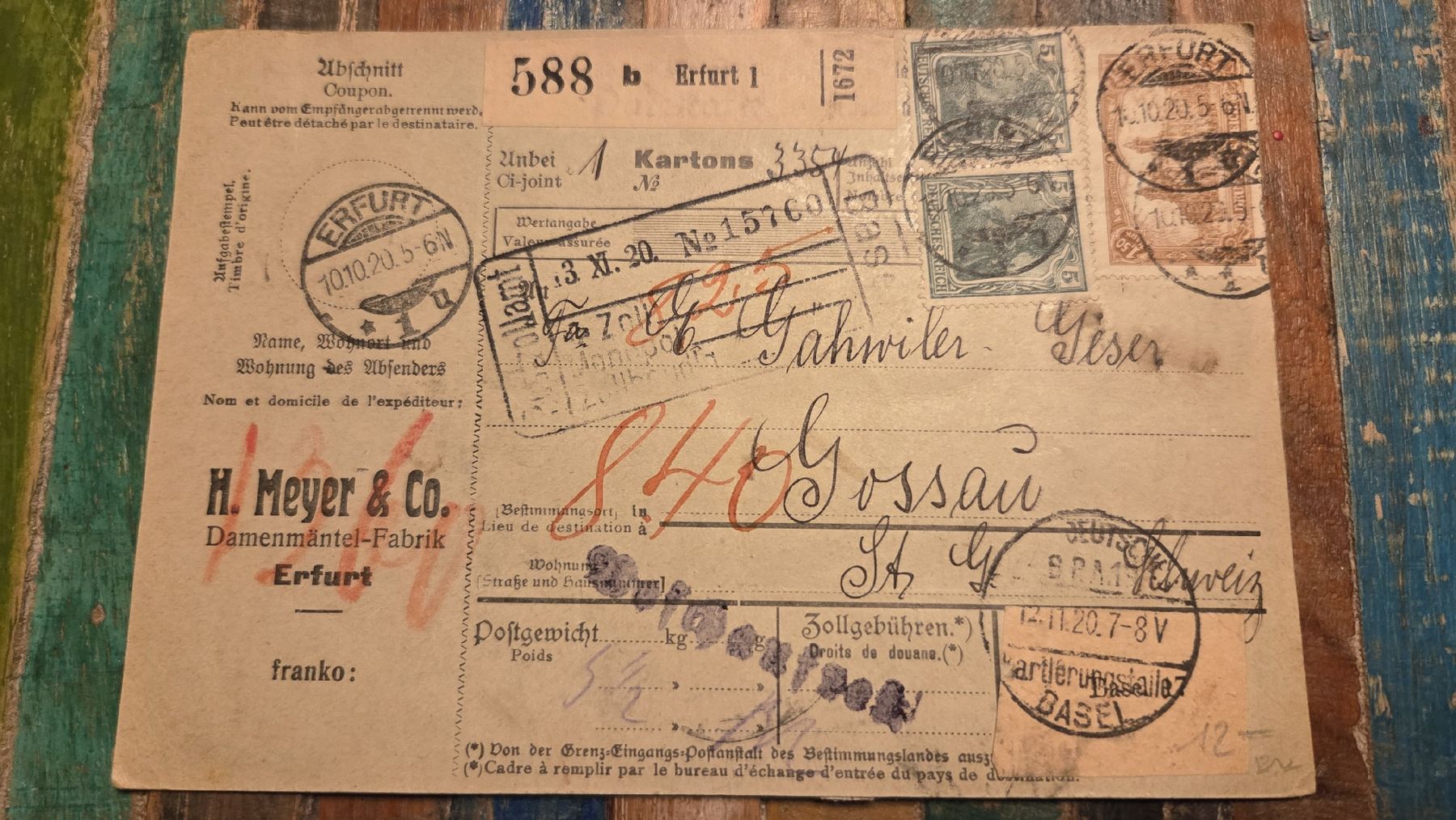Tutti i francobolli: 1920 Paketkarte Erfurt – Usato da Arni AG venduto da Moth68
