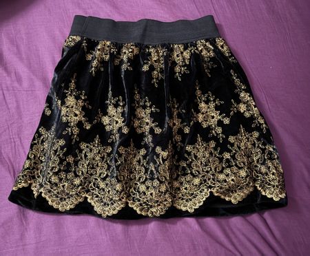 Black Skirt Velvet with Gold Embroidery - Size S