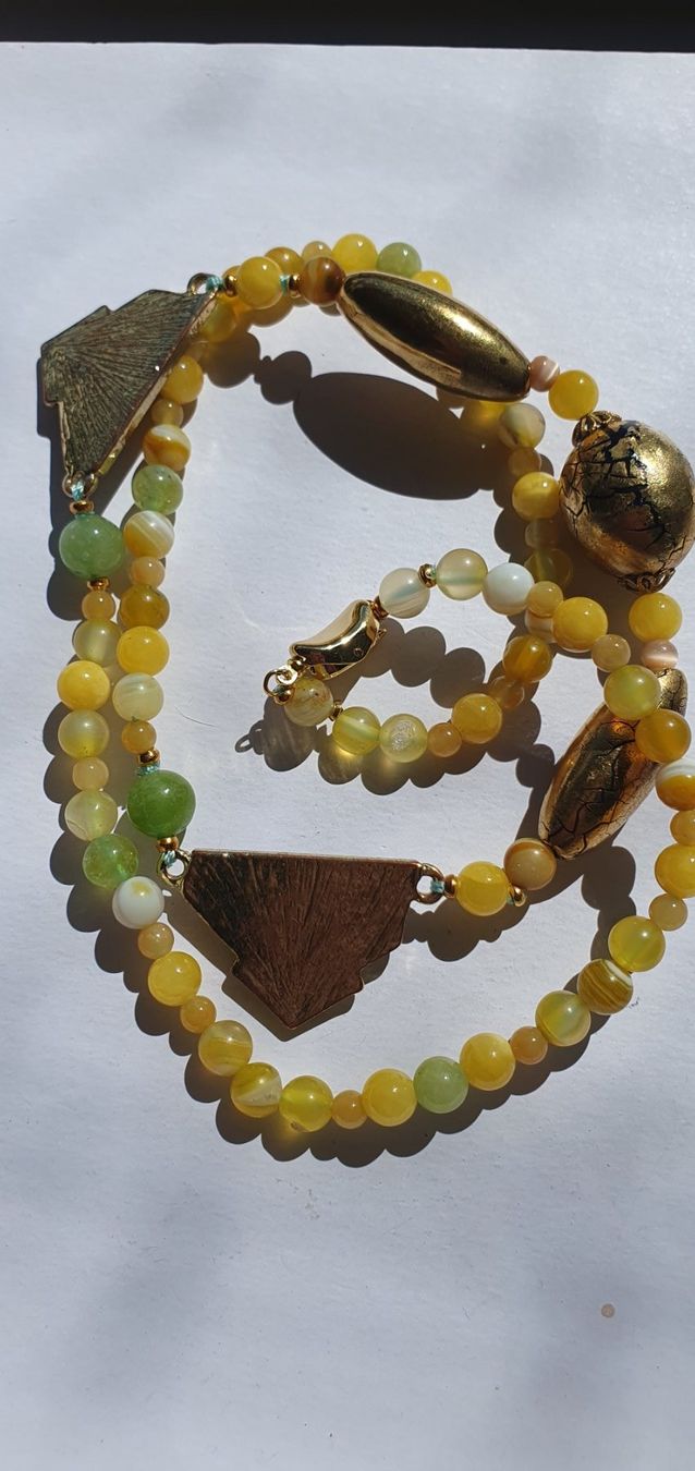 Ketten: Unikat. Gelb Agate mit Peridot und Perlmutt – Neu (gemäss Beschreibung) aus Benglen von Meercat3 4