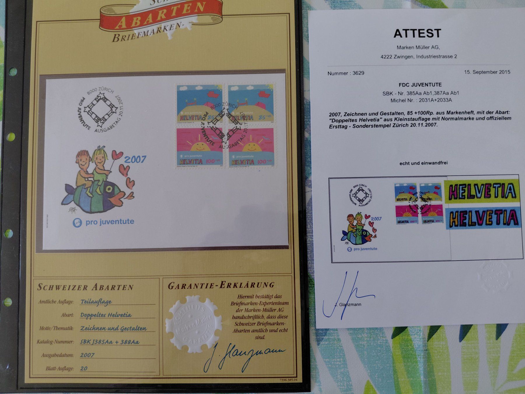Tutti i francobolli: Super Abart1385PJ  2007 ET mit Attest – Nuovo (secondo la descrizione) da Horw venduto da Onurb008