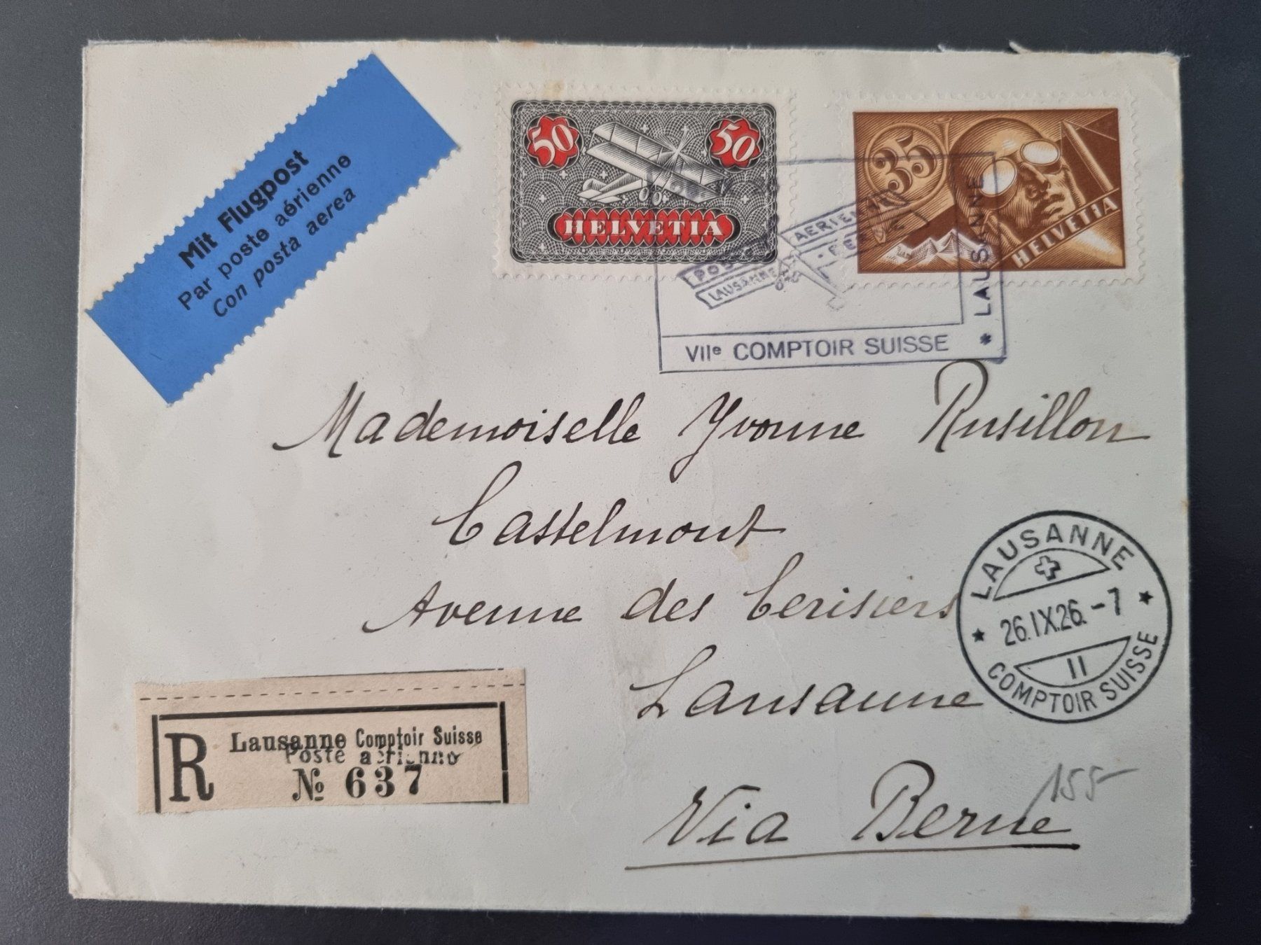 Tutti i francobolli: 1926 : Flugpost Brief von Lausanne - Bern – Usato da Gümligen venduto da Geniusbuy