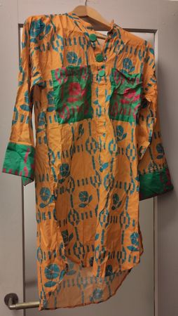 Leichte gelbe Tunika + grünen Taschen (Ethnic), Gr.XS/S, neu
