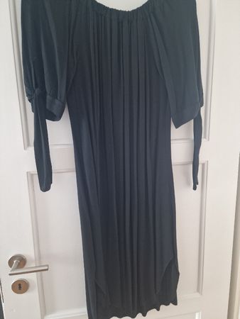 Schwarzes Sommerkleid mit Bändchen-Ärmeln Gr. l