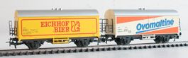 Märklin 2 Kühlwagen Eichhof Bier / Ovomaltine der SBB H0