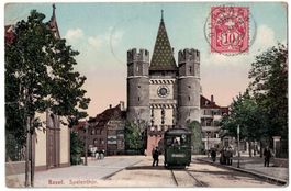 Basel, Spalenthor, Tram, belebt, gelaufen 1907