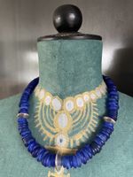 Ethno Art Kette Glas & Silber * Collier verre bleu et argent