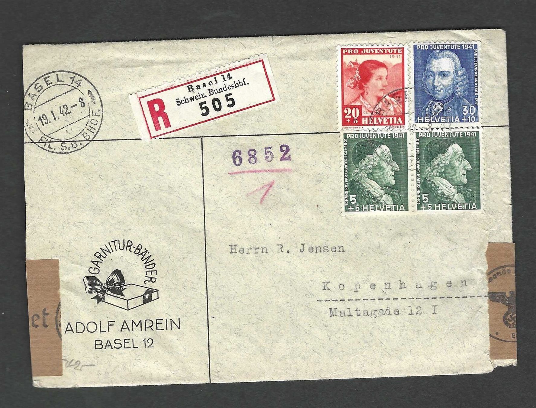 Buste & buste per spedizione: Pro Juventute 1942 Einschreiben Basel – Usato da Koblenz venduto da Markenhimmel