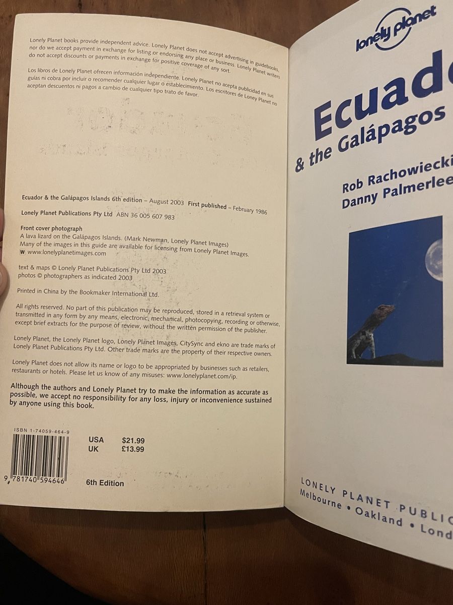 Libri: Lonely Planet Ecuador & Galapagos – Usato da Bern venduto da Piratamorgan 2