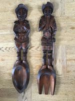 Holzfiguren Besteck Gabel Löffel Wanddeko Vintage Unikat!