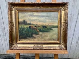 Kunstvolles Gemälde "Kühe am Bach" K.B. 56,