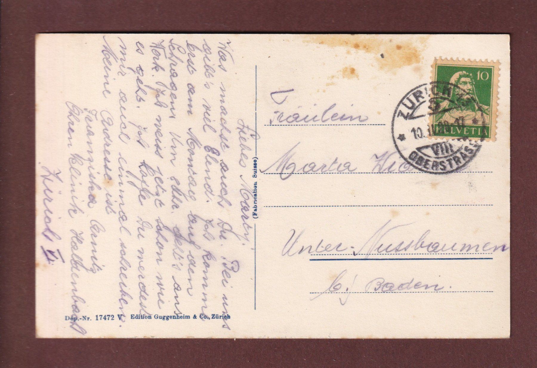 Cartoline postali: ZÜRICH - Utoquai - 1928 – Usato da Pully venduto da nicecards 1