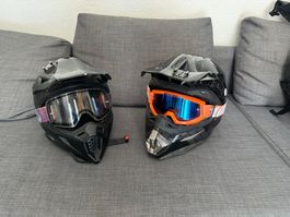 2 Motocross Helme + 3 Brillen, Grosse M, 57-58