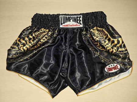 Lumpinee Muay Thai Shorts, Schwarz/Gold, Neu