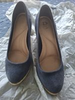 Schicke Keilabsatz Schuhe Gr 38 Dunkelblau Wildleder