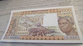 Westafrikanische Staaten 1000 Francs 1990 T Banknote