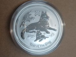 1 OZ UNZE LUNAR 2 YEAR OF THE DOG 2018 Hund SILBER 999