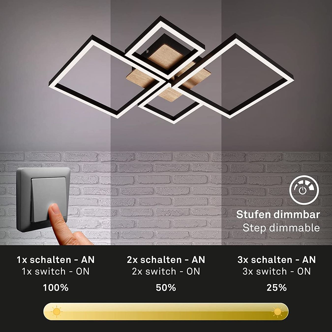 Lampadari & plafoniere: 48W LED Deckenleuchte Schwarz Holz dimmbar Deckenlampe – Nuovo e nell'imballaggio originale da Zürich venduto da NovaDen 2