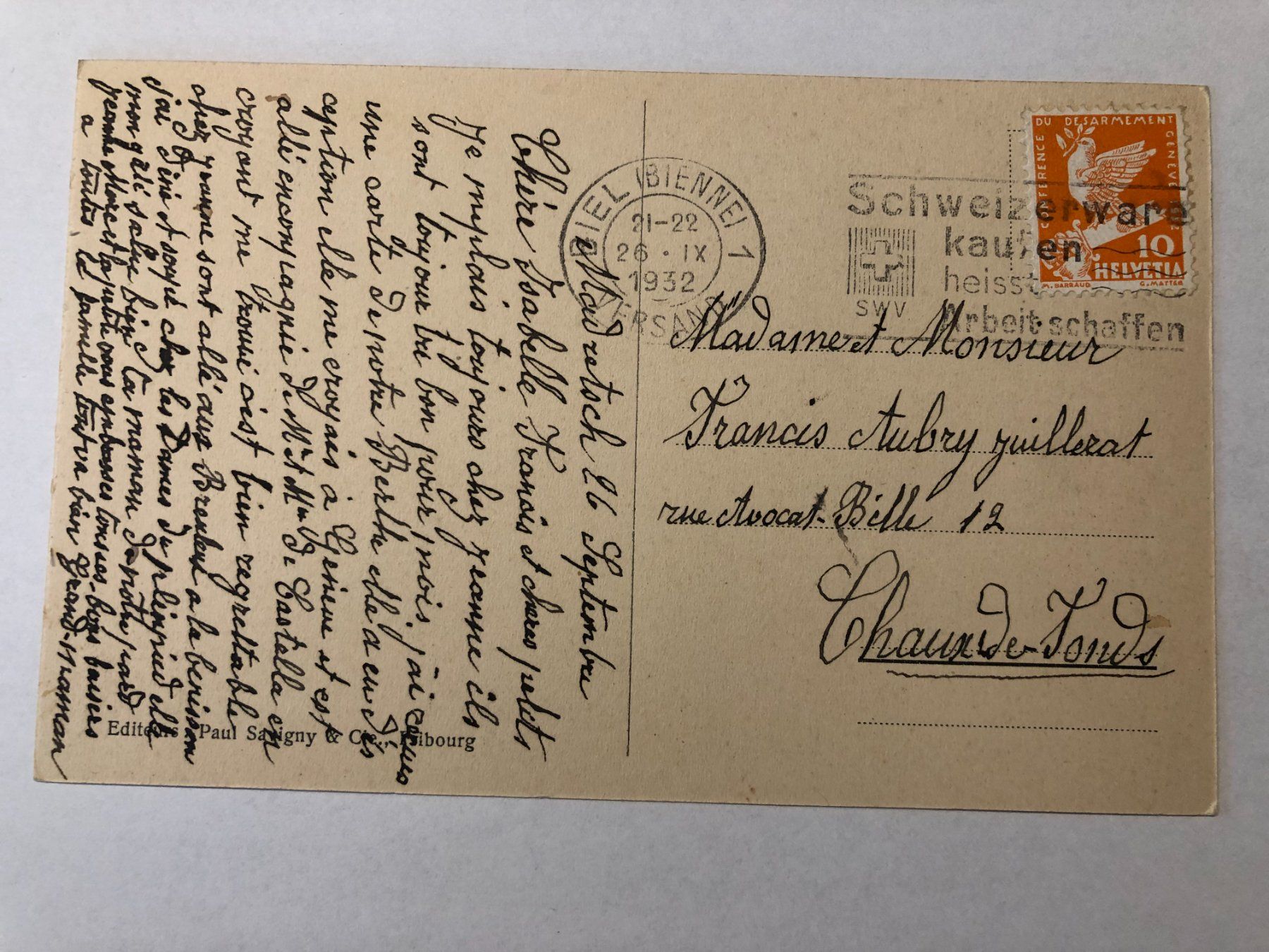Cartoline postali: Reuchenette -   Bahnwagen - Kirche  1932 – Usato da Pfäffikon ZH venduto da Waltoversand 1
