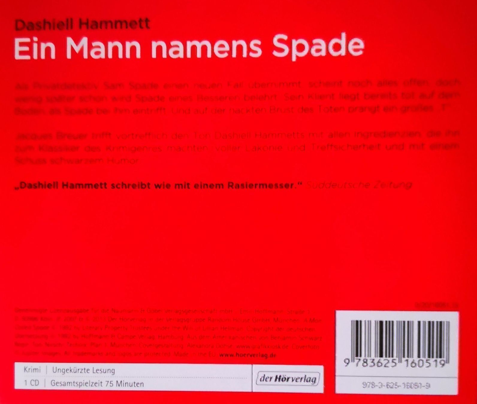Hörbücher: EIN MANN NAMENS SPADE - DASHIELL HAMMETT – Gebraucht aus Greifensee von scharmant 1