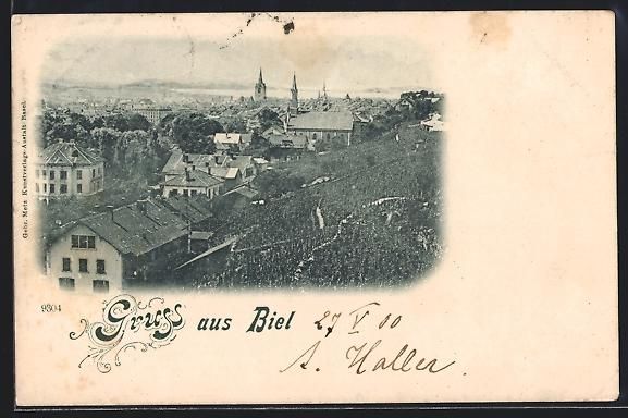 Cartoline postali: AK Biel, Blick über die Dächer, 1900 – Usato da Berlin venduto da bartko-reher