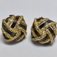 Vintage Ohrclips vergoldet Geflochten Tricolor #C1