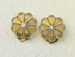 Ohrclips Blumen Vintage Matt Glas und Schmucksteine