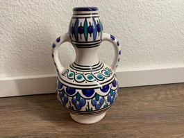 Vase handbemalt blau hoch 17 cm