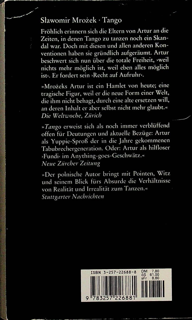 Libri: Stawomir Mrozek Tango Schauspiel  TB Diogenes EA 1994 – Usato da Reitnau venduto da Zaomir 1