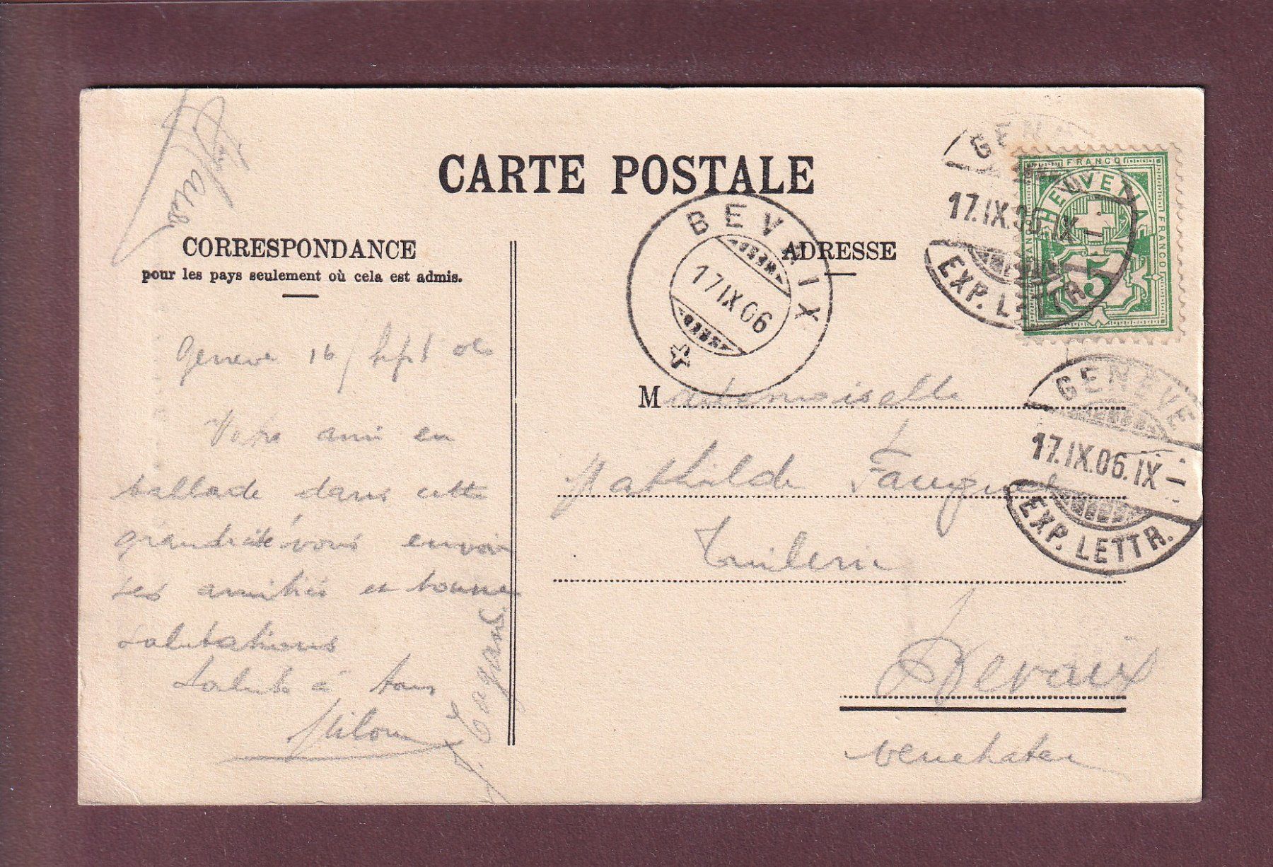 Ansichtskarten: GENEVE - Monument Brunswick - Gens - 1906 – Gebraucht aus Pully von nicecards 1