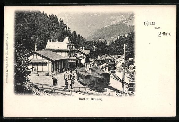 Cartoline postali: Brünig, Buffet Brünig, Bahnhof mit Ber – Usato da Berlin venduto da bartko-reher