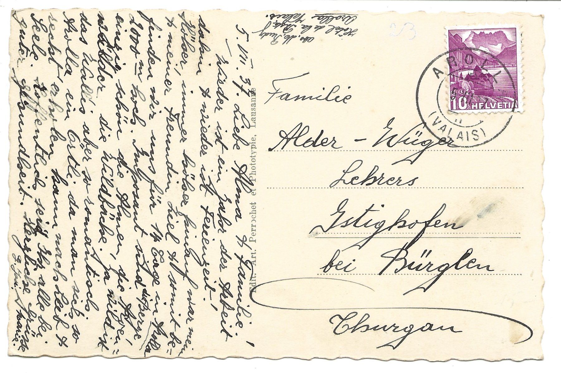 Cartoline postali: Paysage è Arolla (VS) Les mulets de la Poste - Arolla - 1937 – Usato da Engelburg venduto da Cartophil 1