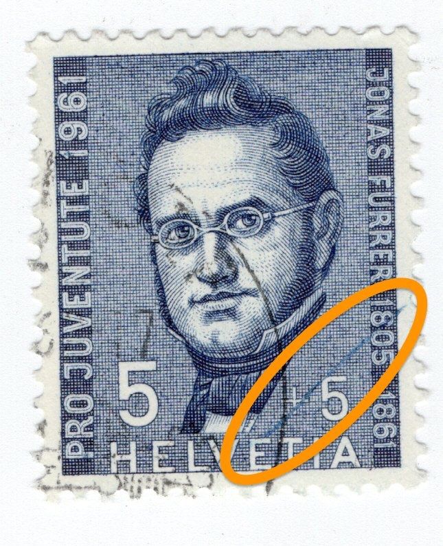 Tutti i francobolli: 40c PJ 1961  Furrer /Tratto blu – Usato da BREGANZONA venduto da adelio8
