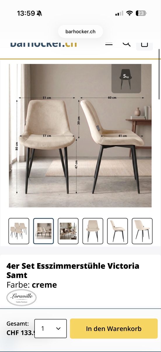 Sedie: Esszimmerstühle 2Stk, Creme Samt – Nuovo (secondo la descrizione) da Schlieren venduto da daf_cw5k