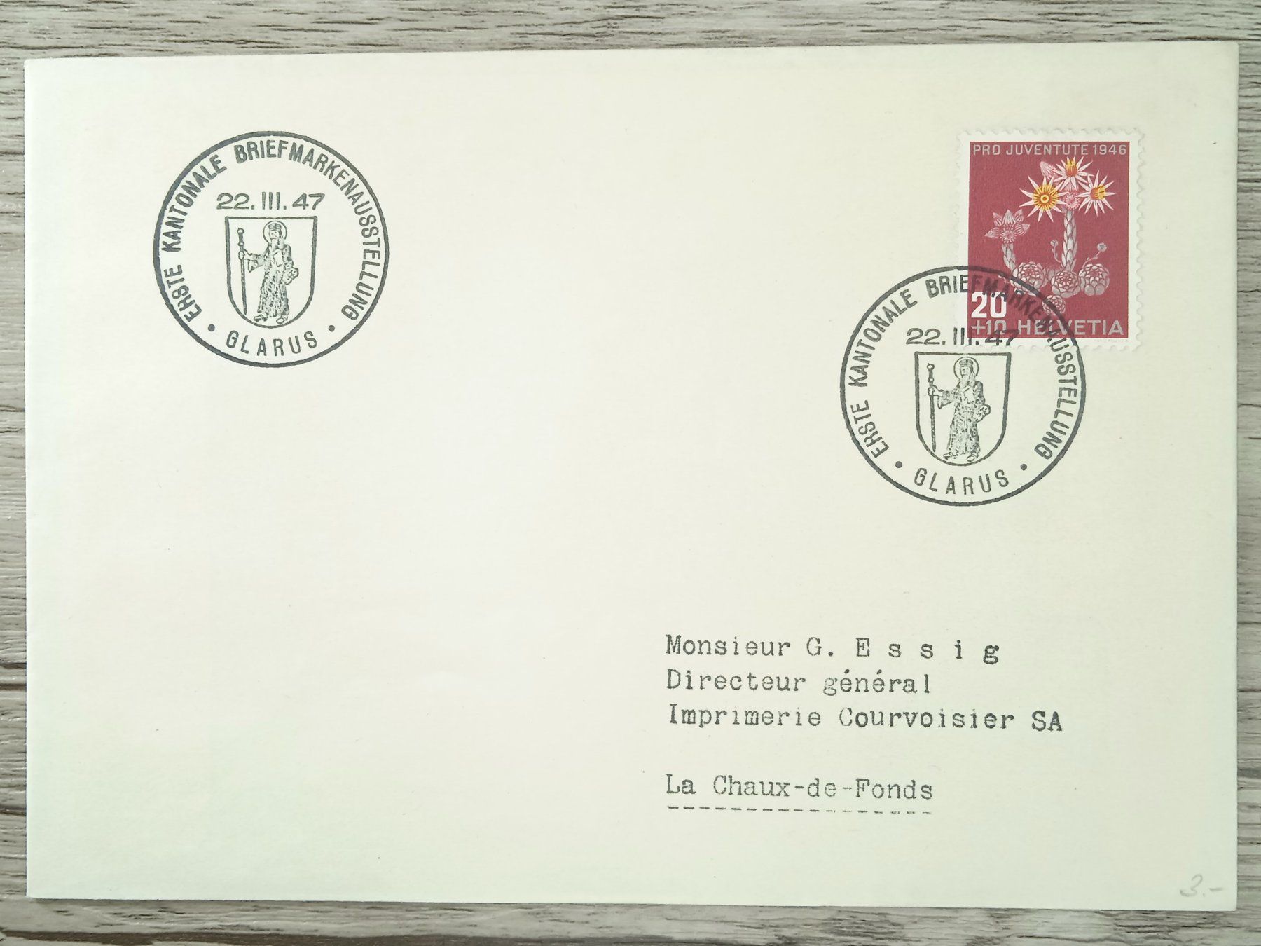 Tutti i francobolli: TR96 Enveloppe + Timbre Suisse 1947 – Usato da Cousset venduto da Patrick_Collections