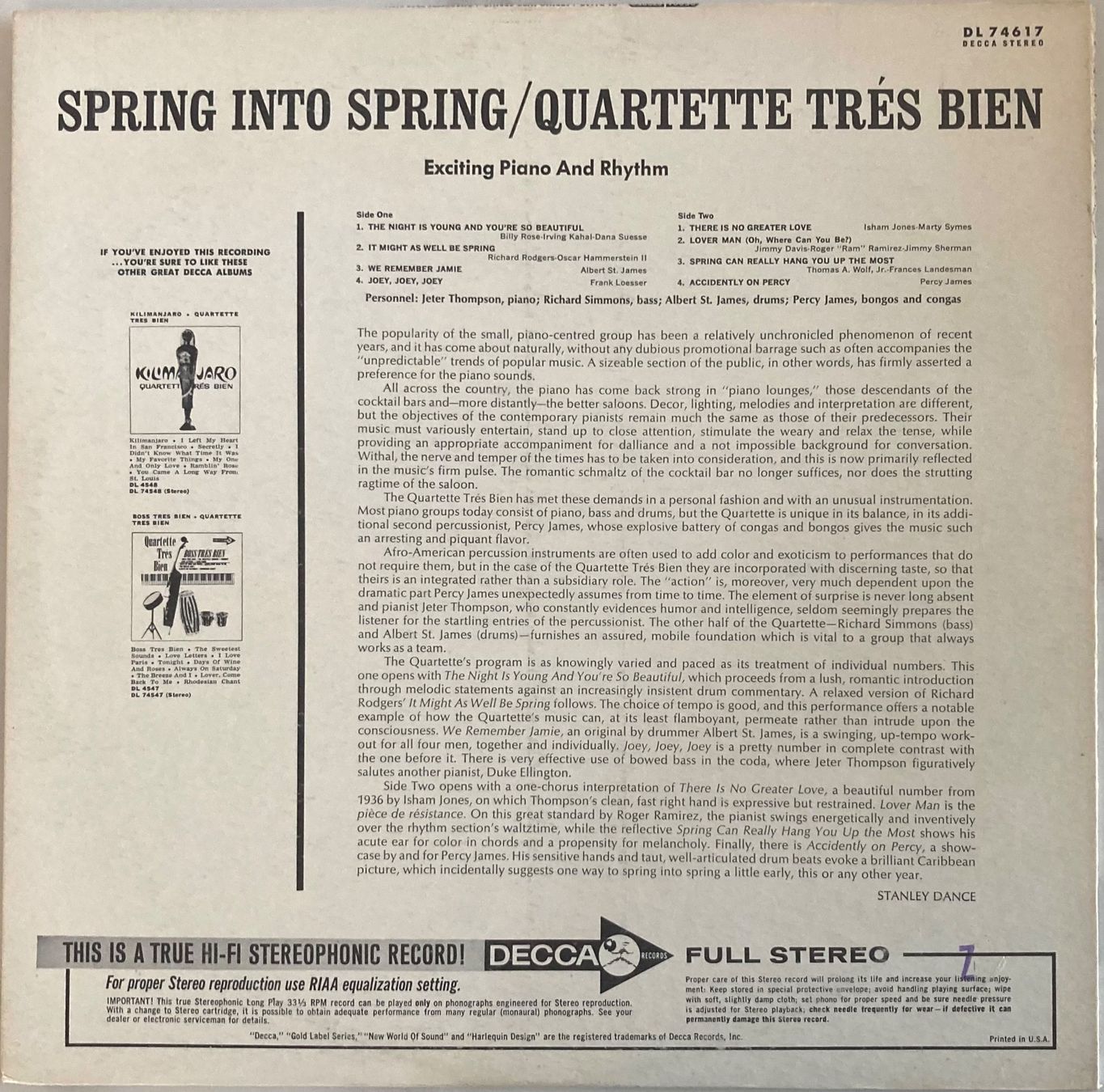Dischi in vinile: QUARTETTE TRÉS BIEN - SPRING INTO SPRING – Usato da Poliez-Pittet venduto da Newtown-Records 1