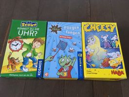 3 lustige Kinderspiele: Cheesy, Fliegen fangen, Uhr