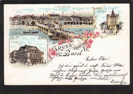 .Litho Gruss aus Basel , gel. 1898
