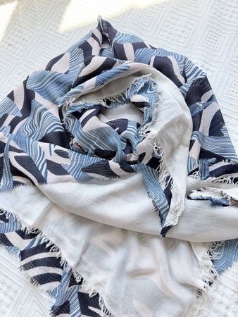 Marc Cain XL Tuch Baumwolle Seide Tuch Blau Navy Weiss