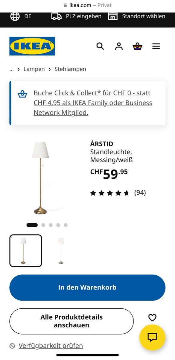 Ikea Lampade: Stehlampe ÄRSTID Messing/Weiss – Usato da Olten venduto da ann_8ghr 3