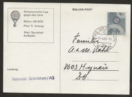 Ballon Schweiz 1967 Baden Gränichen Flugpost Luftpost