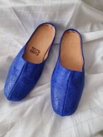 Hausschuhe Damen aus Leder/ohne Fersenkappe Glanz-Blau N°40