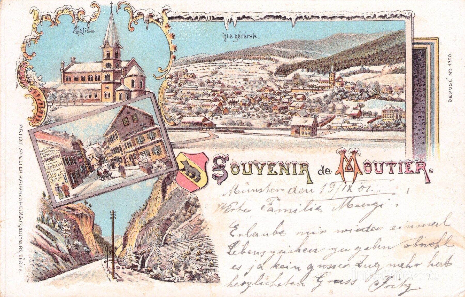 Cartoline postali: Moutier BE // Litho 1901 // Souvenir de Moutier – Usato da Basel venduto da intermezzo12