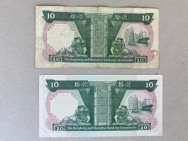 zwei Hong Kong 10 Dollars eine Note unz.