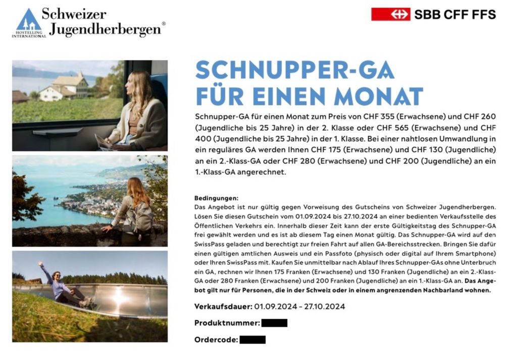 SBB Schnupper GA Gutschein g ltig Bis 27 10 Neu gem ss 