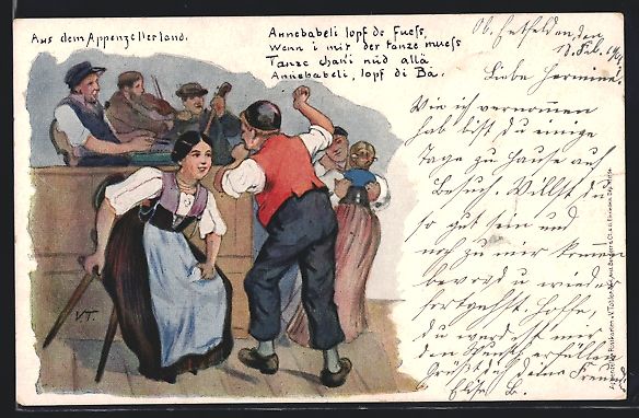 Cartoline postali: sign. V. Tobler: Schweizer tanzen vergn – Usato da Berlin venduto da bartko-reher