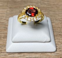 Granat + Weisser Saphir ✨ - 925 Silber Ring vergoldet