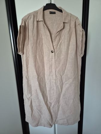 Leinenkleid Damen Gr. L kurzarm Sommerkleid Beige